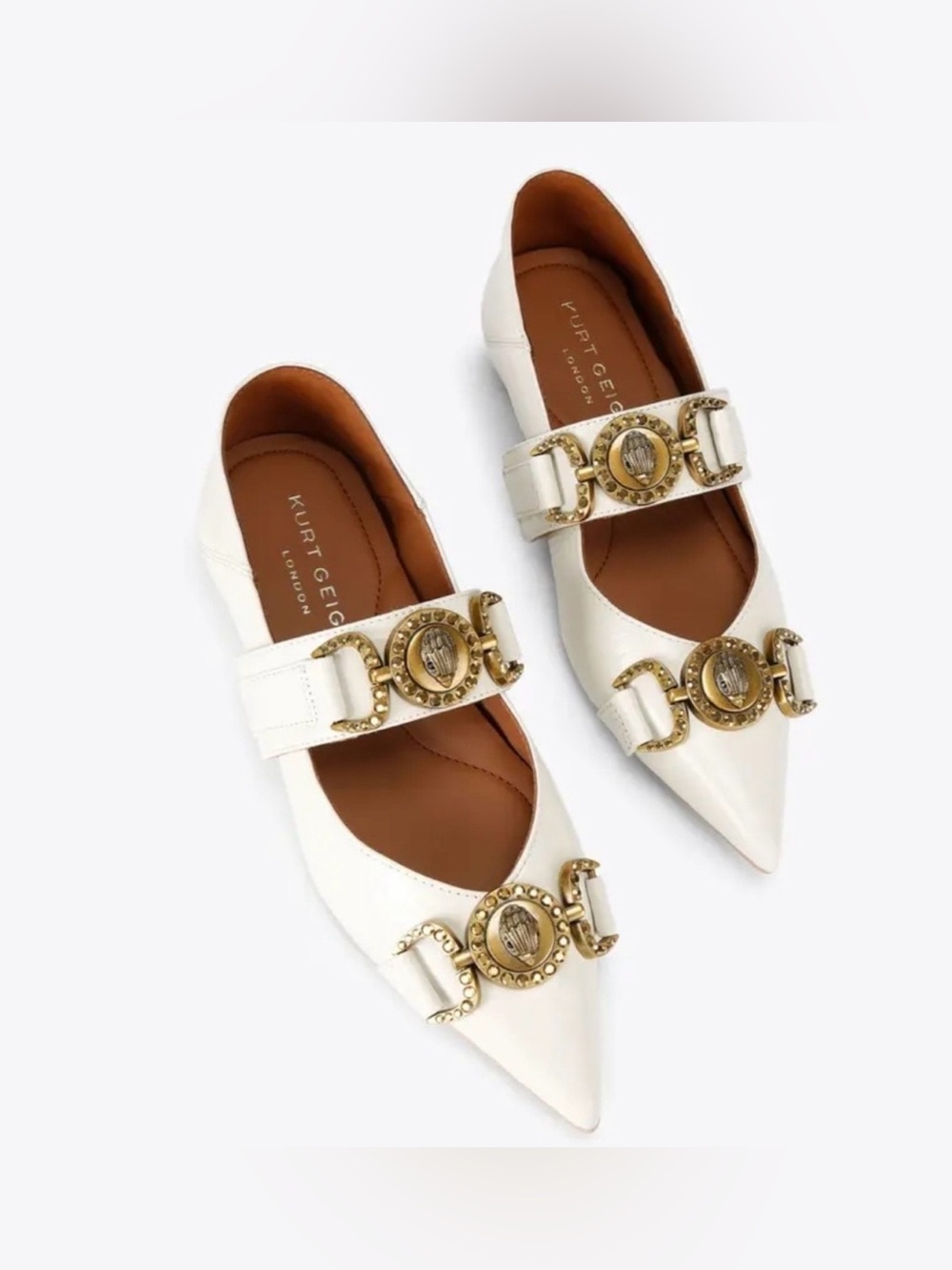 Cream Pointed Toe Embellished KURT GEIGER LONDON MANSION SLIP ON FLAT LOAFERS 38 - Picture 5 of 8